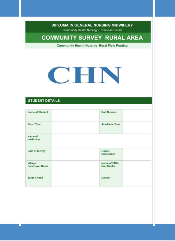 Community Rural Survey Empty Format – Community Health Nursing Posting, Exam & Submission