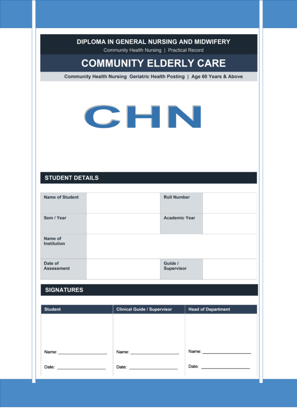 Sample community elder care front page for GNM nursing students