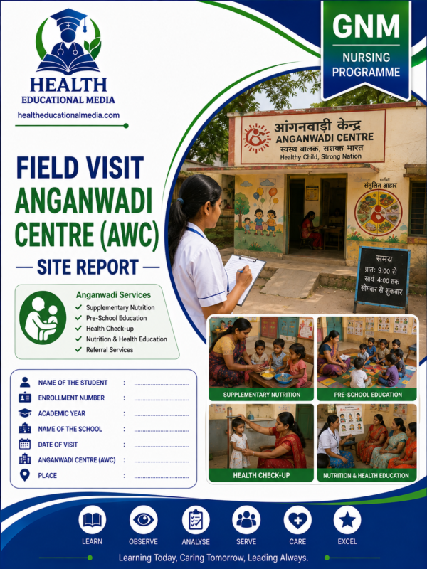 Anganwadi centre field visit format for GNM nursing students
