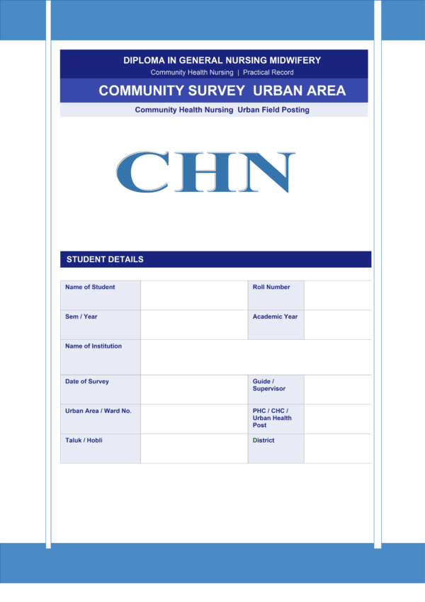 Sample front cover of a GNM nursing practical record