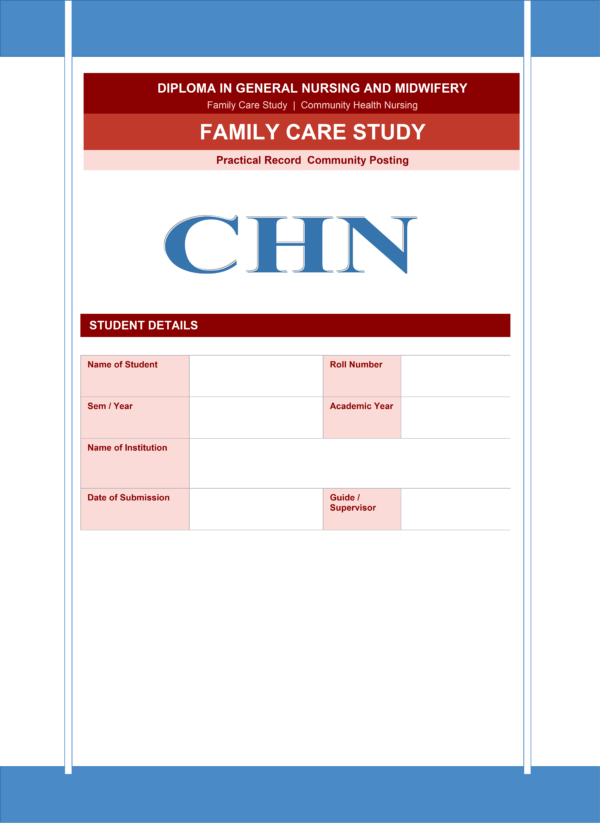Sample front page design for GNM nursing practical record
