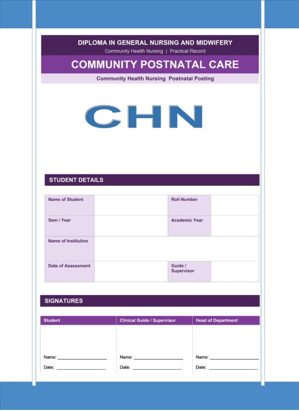Sample PNC Record Front Page – GNM Nursing