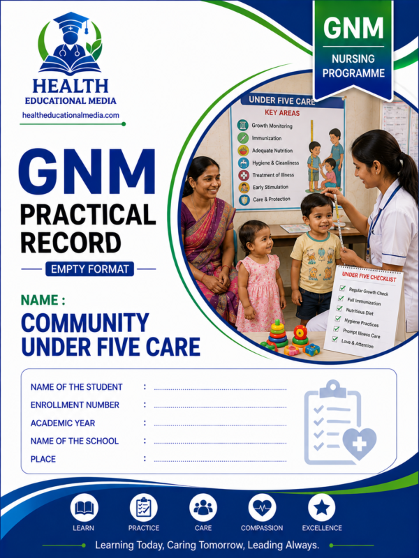 Community under-five care practical record cover page for GNM nursing students