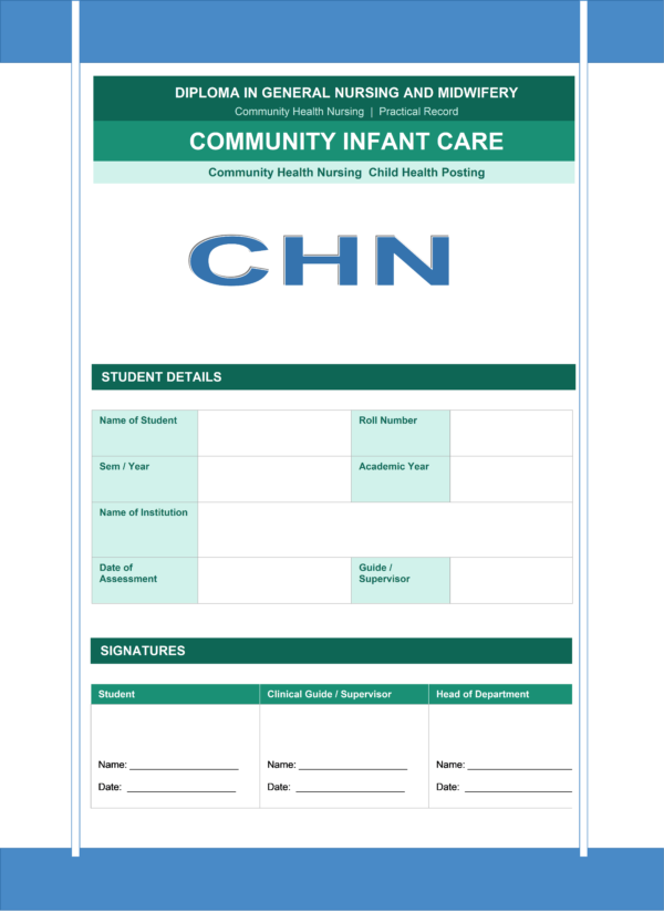 Sample community infant care record front page for GNM nursing students