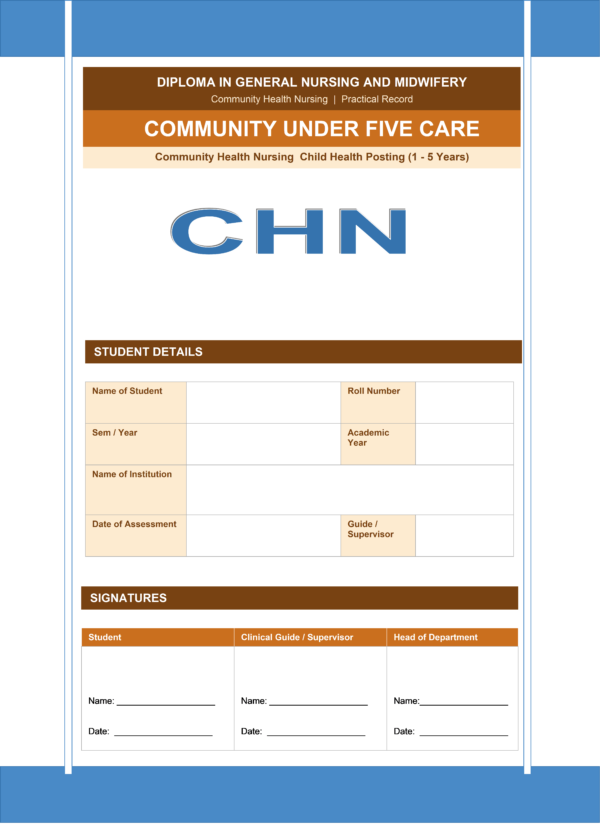 Sample community under-five care front page for GNM nursing students