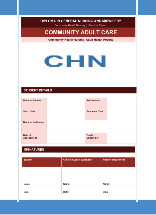 Community Adult Care Format for GNM Nursing Students | Health Educational Media