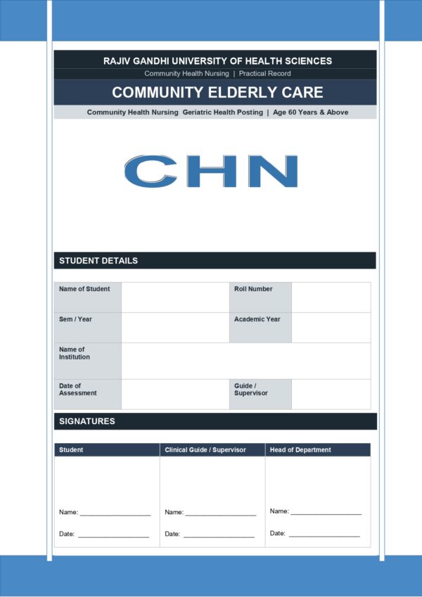 Community Elderly Care Format PDF, 23 pages, for B.Sc Nursing and Post Basic B.Sc Nursing students.