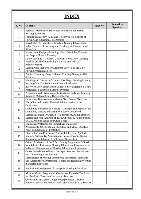 Sample page from M.Sc. Nursing Nursing Education Practical Record