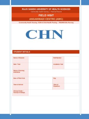 Home 8 Field Visit Anganwadi Centre Format PDF, 16 pages, for B.Sc Nursing and Post Basic B.Sc Nursing students.