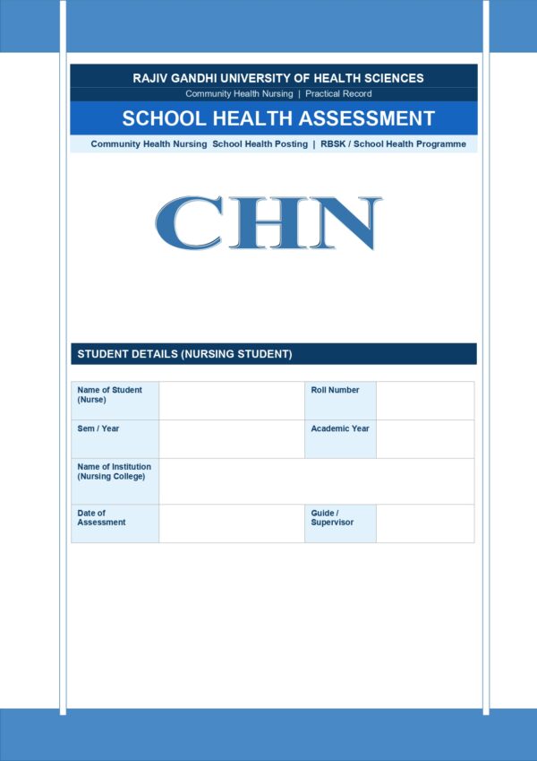 School Health Assessment Format PDF, 19 pages, for B.Sc Nursing and Post Basic B.Sc Nursing students.