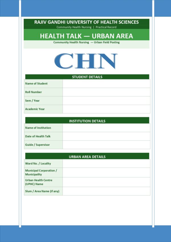 Health Talk Urban Community Format PDF, 5 pages, for B.Sc Nursing and Post Basic B.Sc Nursing students