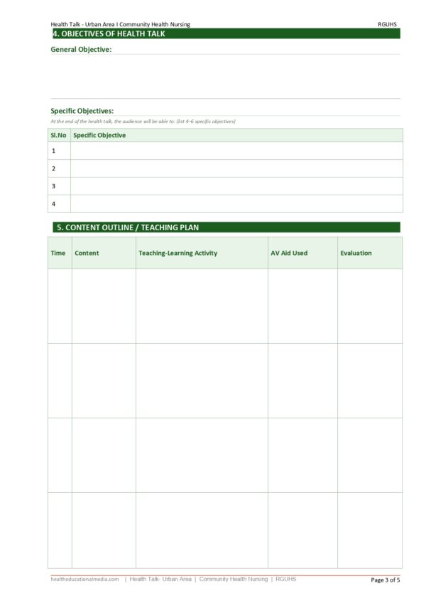 Sample page of the Health Talk Urban Community Format PDF for nursing students