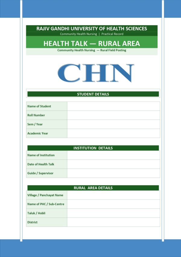 Health Talk (Rural Community) Format PDF, 5 pages, for B.Sc Nursing and Post Basic B.Sc Nursing students.