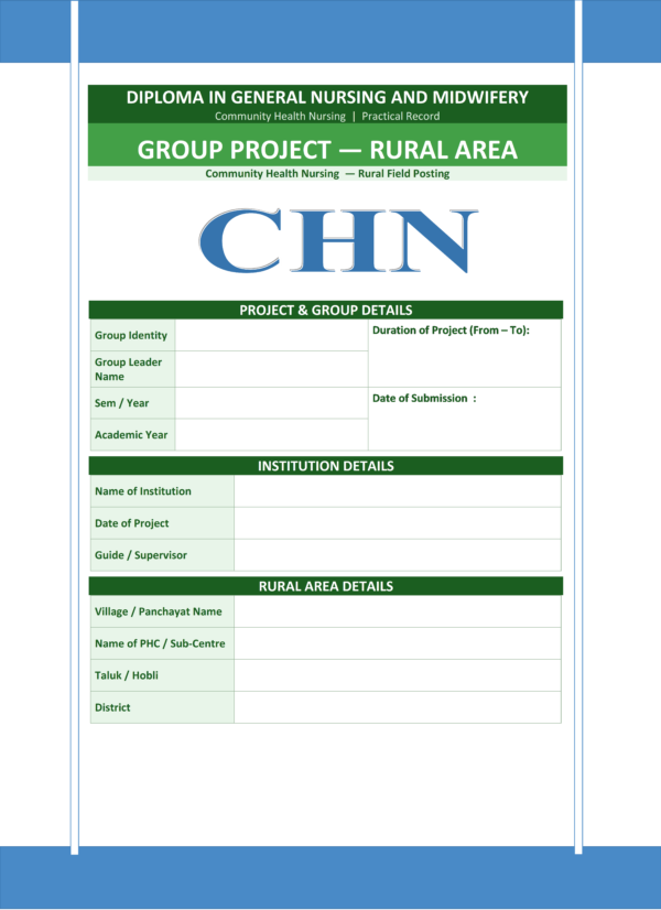 Sample group project rural area front page for GNM nursing students