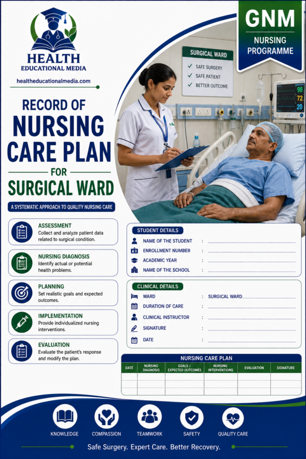 Nursing care plan surgical ward format for GNM nursing students