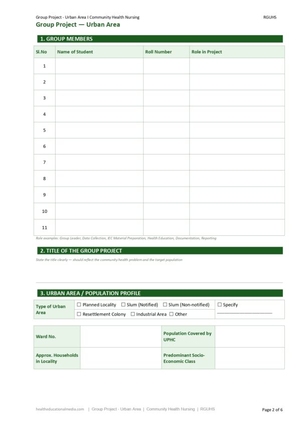 Sample page of the Group Project (Urban Community) Format PDF for nursing students.