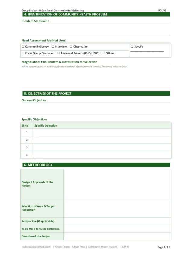 Sample page of the Group Project (Urban Community) Format PDF for nursing students.
