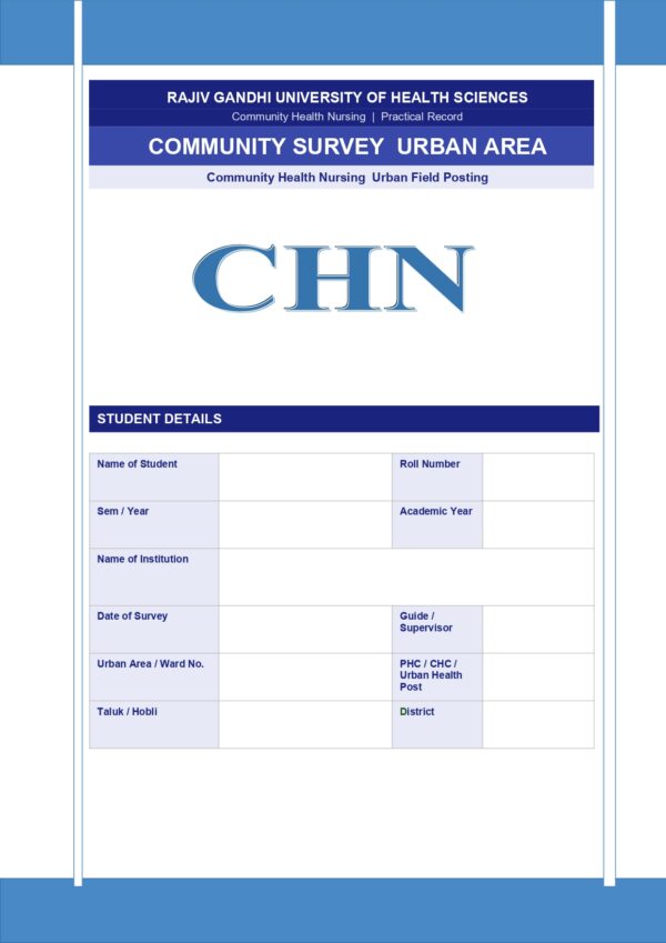 Community Survey Urban Area format PDF for B.Sc Nursing and Post Basic B.Sc Nursing students