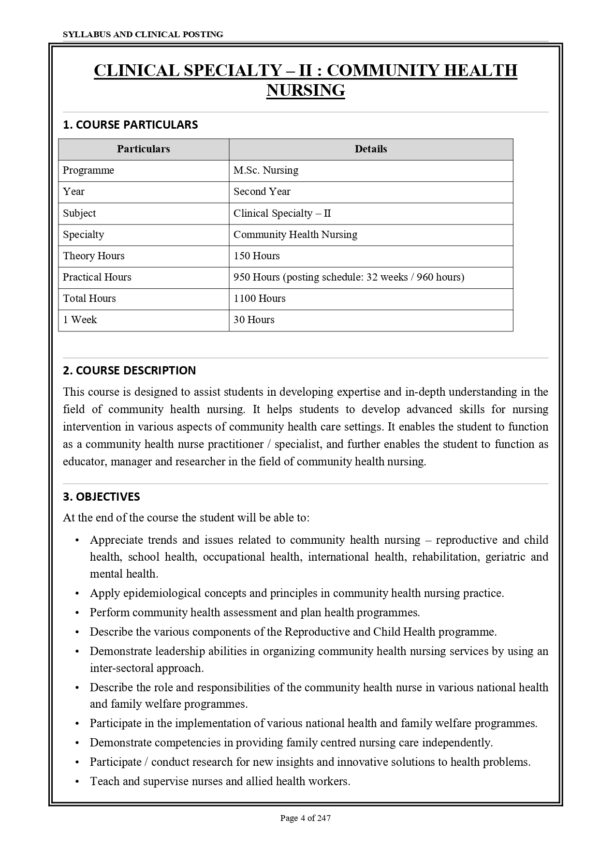 Sample index pages of Community Health Nursing Practical Record PDF for M.Sc. Nursing 2nd Year