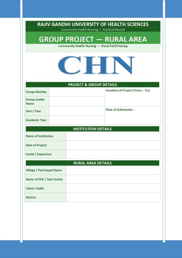 Group Project (Rural Community) Format PDF for B.Sc Nursing and Post Basic B.Sc Nursing students, 6 pages.