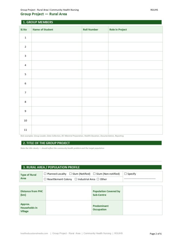 Sample page of the Group Project (Rural Community) Format PDF for nursing students.