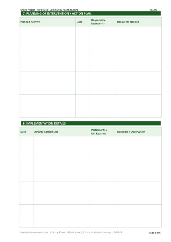 Sample page of the Group Project (Rural Community) Format PDF for nursing students.