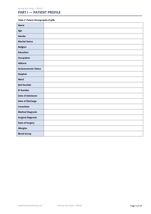 Sample page from the 34-page Nursing Case Study Format PDF