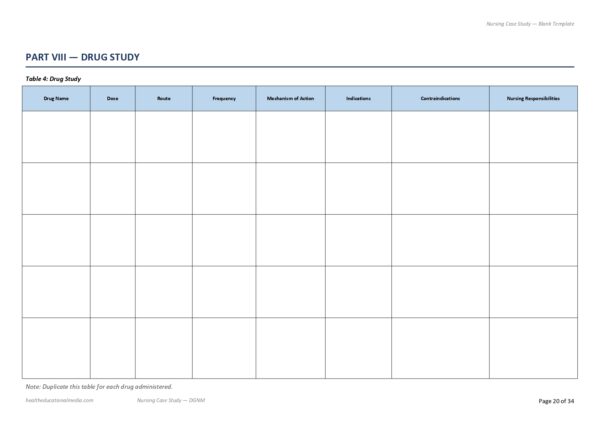 Sample page from the 34-page Nursing Case Study Format PDF