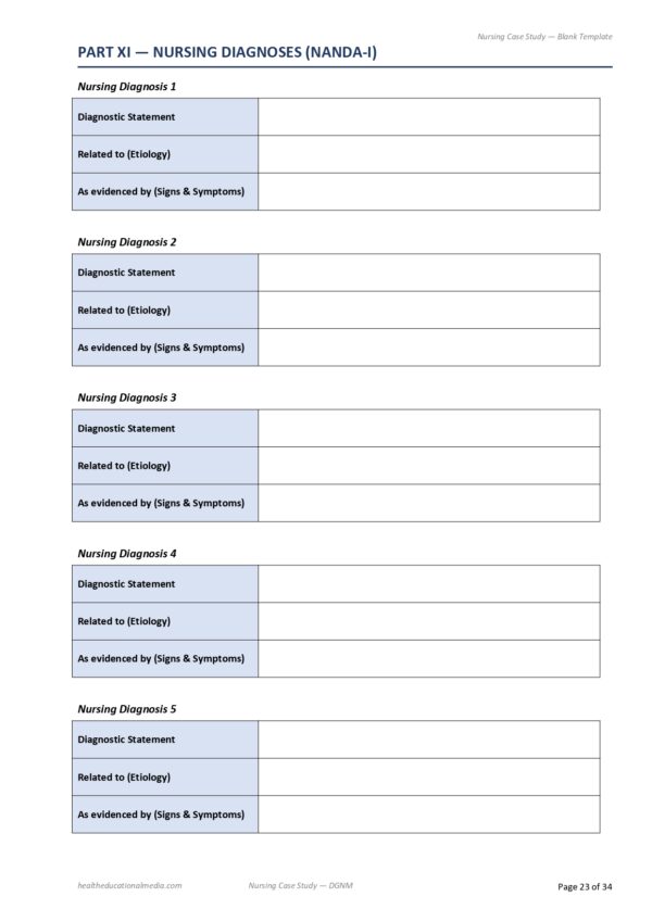 Sample page from the 34-page Nursing Case Study Format PDF