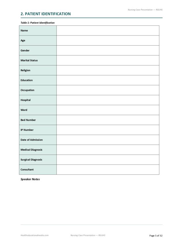Sample page from the 32-page Nursing Case Presentation Format PDF