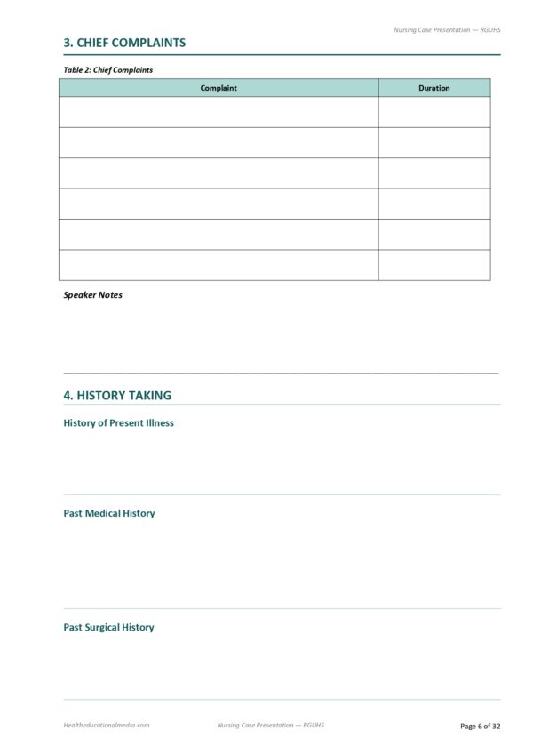 Sample page from the 32-page Nursing Case Presentation Format PDF