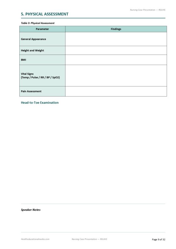 Sample page from the 32-page Nursing Case Presentation Format PDF