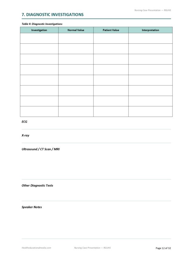 Sample page from the 32-page Nursing Case Presentation Format PDF