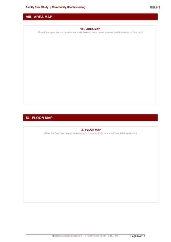 Sample page of the Family Care Study format for nursing students.