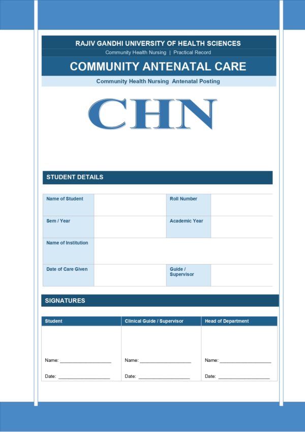 Community ANC Format PDF, 15 pages, for B.Sc Nursing and Post Basic B.Sc Nursing students.