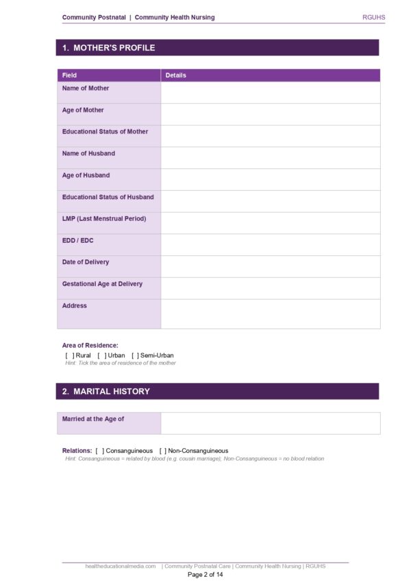 Sample page of the Community PNC Format PDF for nursing students.