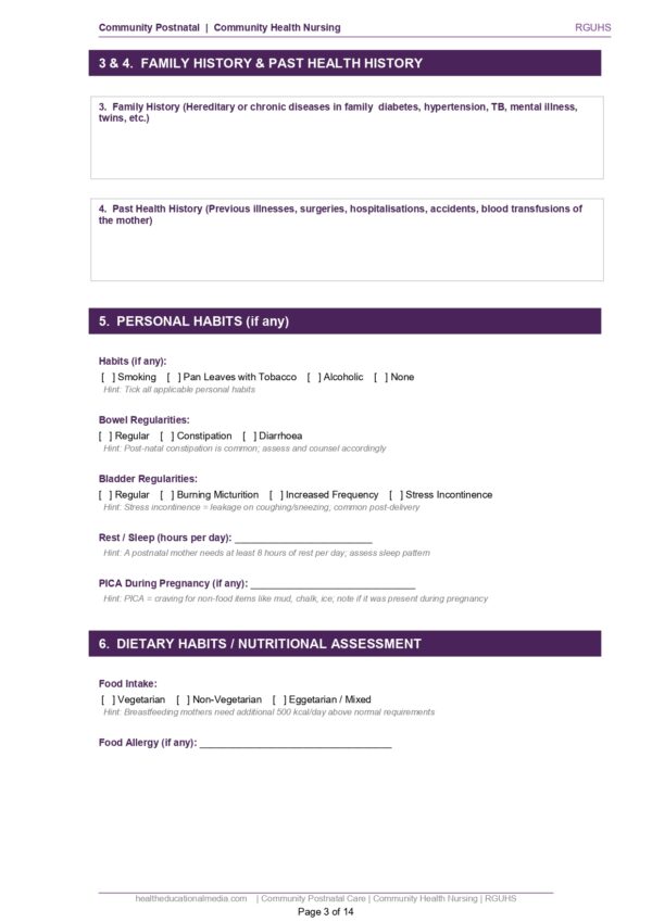 Sample page of the Community PNC Format PDF for nursing students.