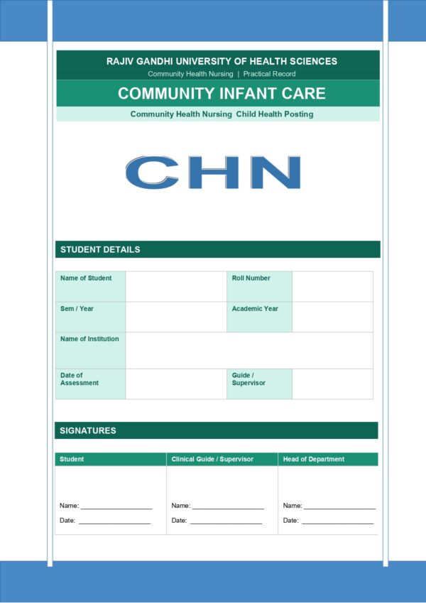 Community Infant Care Format PDF, 13 pages, for B.Sc Nursing and Post Basic B.Sc Nursing students.
