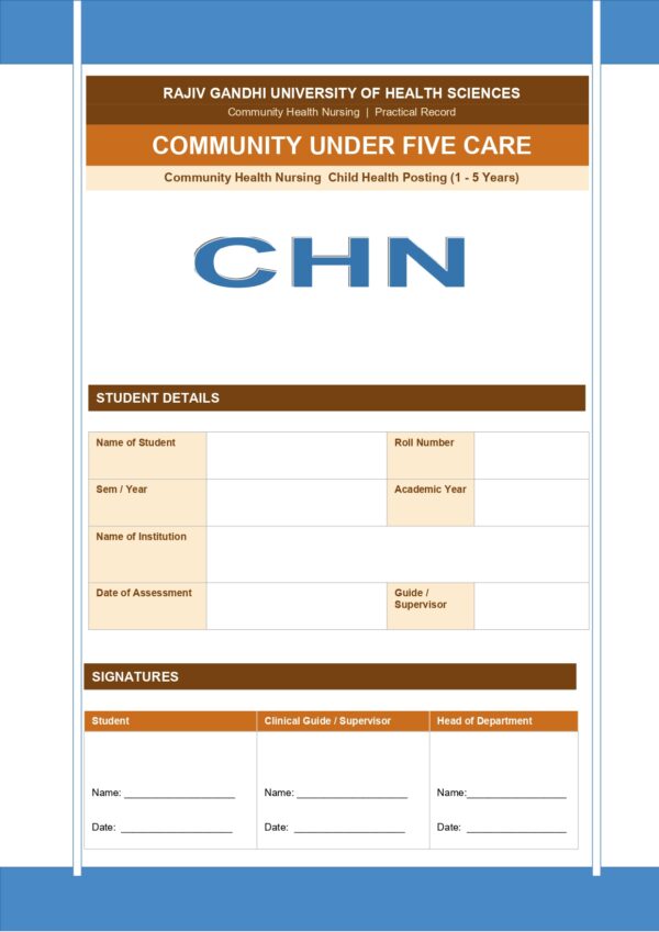 Community Under Five Care Format PDF, 13 pages, for B.Sc Nursing and Post Basic B.Sc Nursing students.