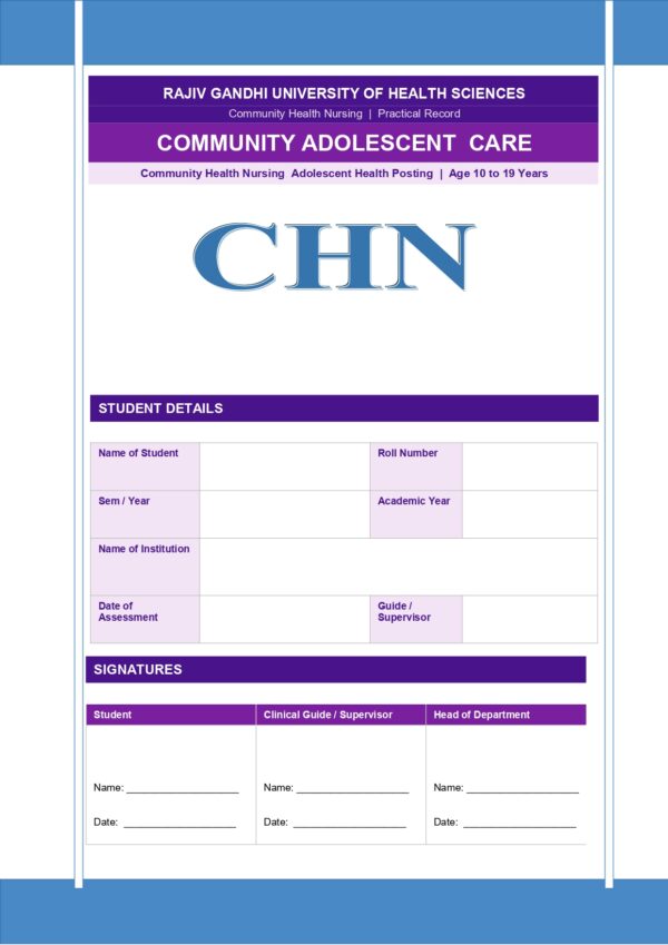 Community Adolescent Care Format PDF, 18 pages, for B.Sc Nursing and Post Basic B.Sc Nursing students.