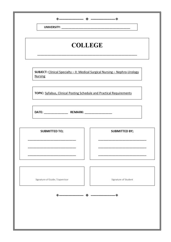 Sample page from M.Sc. Nursing Nephro-Urology Nursing Practical Record