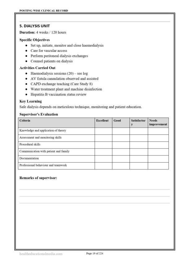 Sample page from M.Sc. Nursing Nephro-Urology Nursing Practical Record