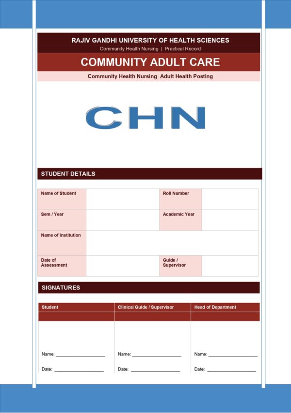 Community Adult Care Format PDF, 17 pages, for B.Sc Nursing and Post Basic B.Sc Nursing students.