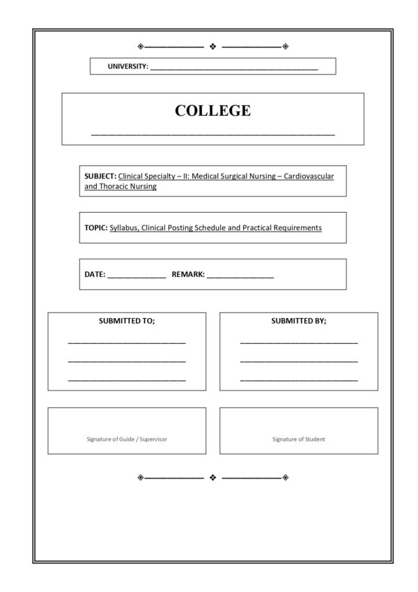 Sample index pages of Cardiovascular and Thoracic Nursing Practical Record PDF for M.Sc. Nursing 2nd Year