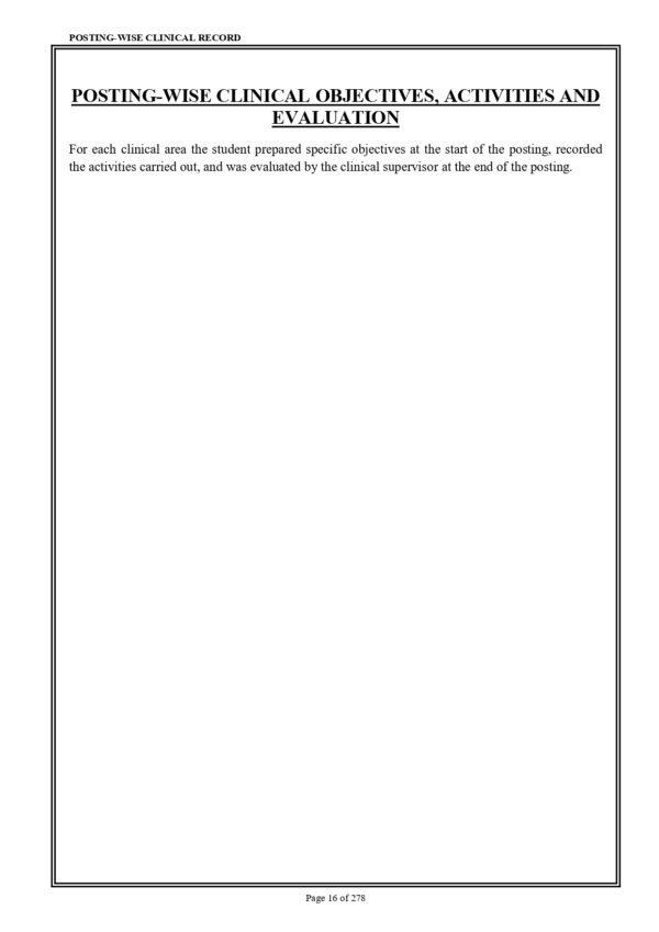 Cardiovascular and Thoracic Nursing Practical Record – Sample Index