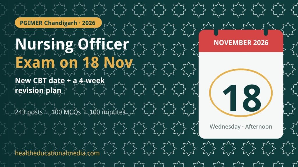 PGIMER Nursing Officer exam date 2026 – 18 November CBT calendar