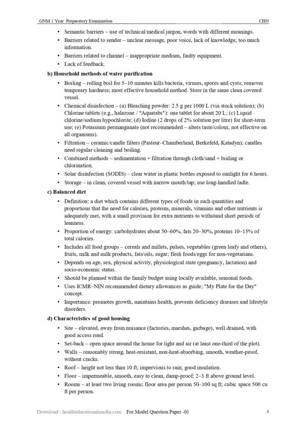 Sample GNM 1st Year Community Health Nursing Model Question Paper with Scheme of Evaluation Answer Sheet